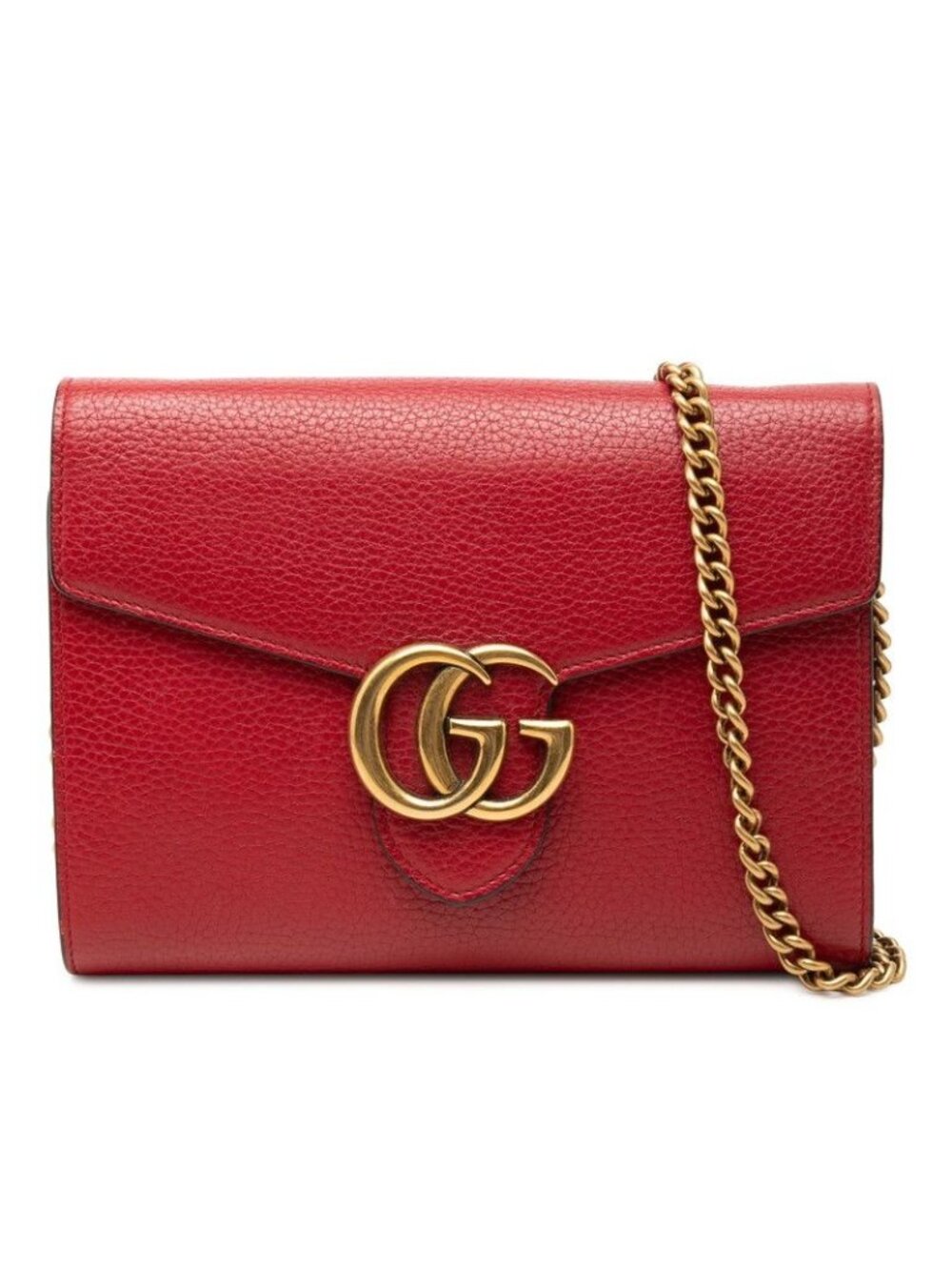 Gucci GG Marmont Crossbody Chain Wallet Shoulder Bag Red Leather